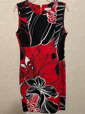 Calvin Klein Red Black White Floral Sheath Dress